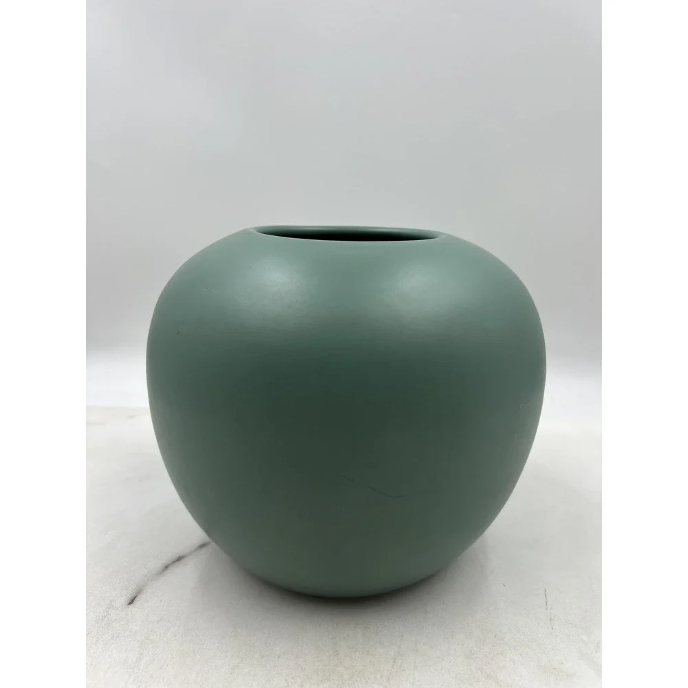 Ceramic Vase Pot Matte Sage Green Round Minimalist Spherical Post Mod 7.5in